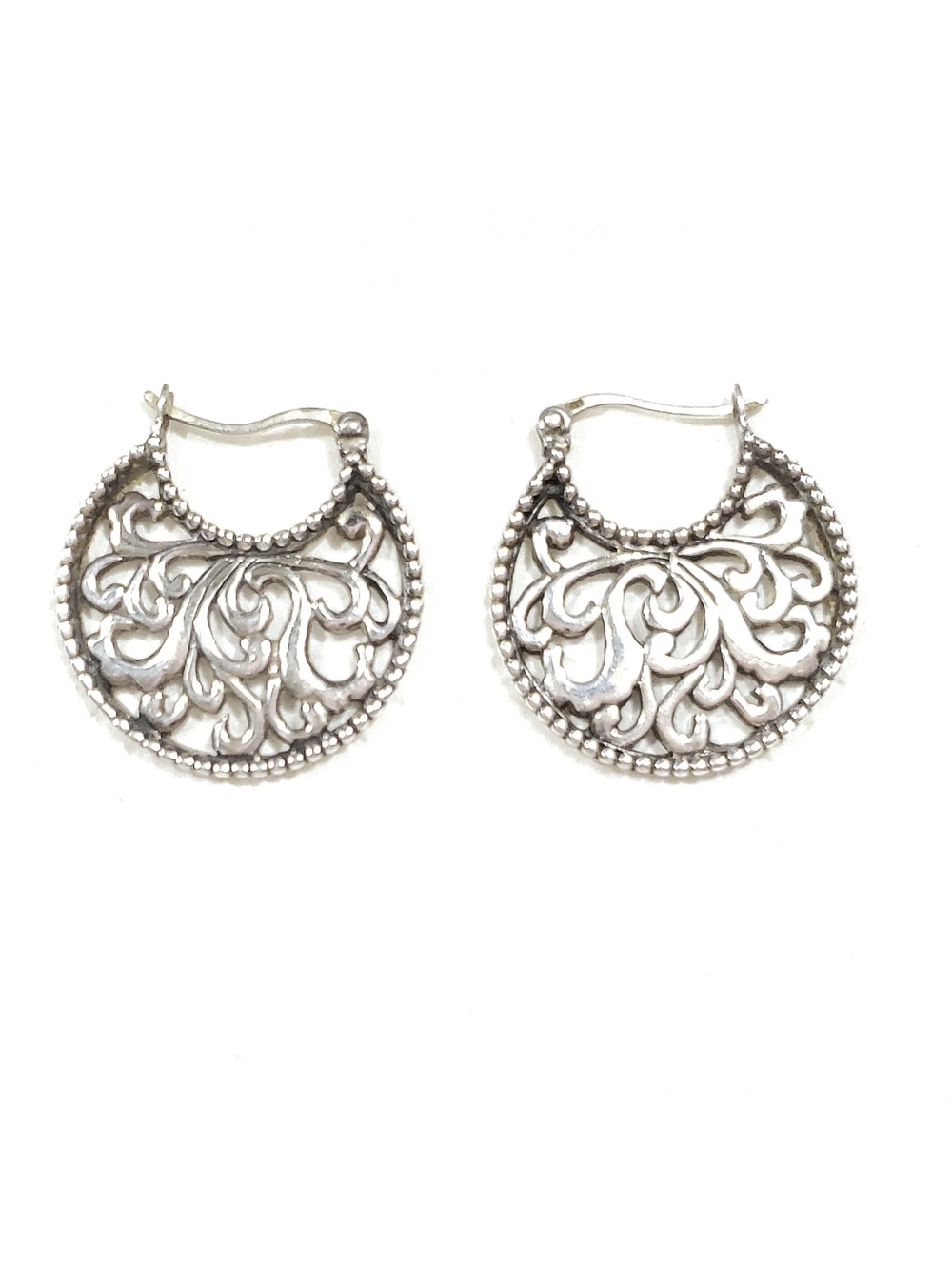 Byzantine Hoop Scroll Half Moon Earrings 925 Sterling Silver Elegant